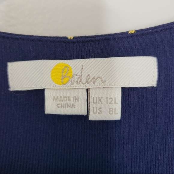 Boden Maxi Dress Long Sleeve V-Neck Pockets Blue Yellow Polka Dots Size 8L - Picture 15 of 16